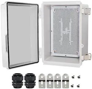 Zulkit Junction Box,IP67 Waterproof Electrical Box Hinged Cover Stainless Steel Latch Plastic Enclosure for Project w Mounting Plate Wall Bracket and 2 Cable Gland Grey 11.4"x7.5"x5.5"/290x190x140mm Zulkit Junction Box,IP67 Waterproof Electrical Box Hinged Cover Stainless Steel Latch Plastic Enclosure for Project w Mounting Plate Wall Bracket and 2 Cable Gland Grey 11.4"x7.5"x5.5"/290x190x140mm