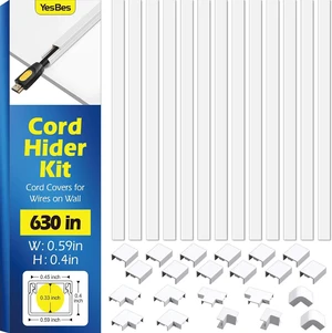 630in Cord Hider Kit, Cord Covers for Wires on Wall, Cord Hider for Wall Mount tv, tv Cable Hider Wall kit, Paintable Cable Raceway, Wire Covers for Cords, 40X L15.7in X W0.59in X H0.4in, White 630in Cord Hider Kit, Cord Covers for Wires on Wall, Cord Hider for Wall Mount tv, tv Cable Hider Wall kit, Paintable Cable Raceway, Wire Covers for Cords, 40X L15.7in X W0.59in X H0.4in, White