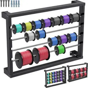 SELEWARE Heavy Duty Wall-Mounted Wire Spool Rack Cable Reel Holder and Dispenser with 4 Adjustable Stainless Steel Rods for Industrial, Electrical, and Retail Storage and Display (Black) SELEWARE Heavy Duty Wall-Mounted Wire Spool Rack Cable Reel Holder and Dispenser with 4 Adjustable Stainless Steel Rods for Industrial, Electrical, and Retail Storage and Display (Black)