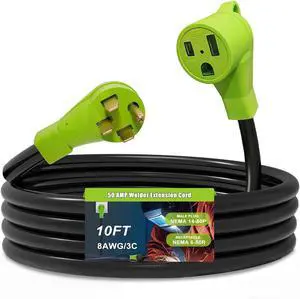 8AWG 50Amp Welder Extension Cord Compatible with NEMA 14-50P to 6-50R, 4 Prong to 3 Prong Power Extension Cord with Handle for Generator or RV to Welder (10FT) 8AWG 50Amp Welder Extension Cord Compatible with NEMA 14-50P to 6-50R, 4 Prong to 3 Prong Power Extension Cord with Handle for Generator or RV to Welder (10FT)
