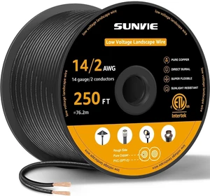 SUNVIE 14/2 Low Voltage Landscape Lighting Wire 250FT Outdoor Landscape Cable 14 Gauge 2 Conductors Low Voltage Wire for Landscaping Lights, ETL Listed, Pure Copper, Direct Burial, UV Resistant SUNVIE 14/2 Low Voltage Landscape Lighting Wire 250FT Outdoor Landscape Cable 14 Gauge 2 Conductors Low Voltage Wire for Landscaping Lights, ETL Listed, Pure Copper, Direct Burial, UV Resistant