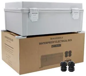MAKERELE Outdoor electrical Box Weatherproof Includes Internal Mounting Panel 15.7"*11.8"*6.7" (400 * 300 * 170mm) Large Project Box For Electronics Hinged Cover Plastic Clip With 2 NPT 3/4 Glands MAKERELE Outdoor electrical Box Weatherproof Includes Internal Mounting Panel 15.7"*11.8"*6.7" (400 * 300 * 170mm) Large Project Box For Electronics Hinged Cover Plastic Clip With 2 NPT 3/4 Glands