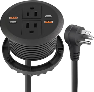 Desktop Power Grommet,Dual PD20W USB C,40W Total Output,4 USB Ports,Flush Mounted for 3-1/8" Desk Grommet Holes,Round Recessed Power Bar Outlet,ETL-Certified,Flat Plug,6.4ft,Black Desktop Power Grommet,Dual PD20W USB C,40W Total Output,4 USB Ports,Flush Mounted for 3-1/8" Desk Grommet Holes,Round Recessed Power Bar Outlet,ETL-Certified,Flat Plug,6.4ft,Black