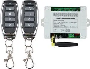 DC 12V 24V 36V Wireless Remote Control Switch 433Mhz 4CH Remote Relay Receiver with 2 Transmitters Use for Wireless Control and More DC 12V 24V 36V Wireless Remote Control Switch 433Mhz 4CH Remote Relay Receiver with 2 Transmitters Use for Wireless Control and More