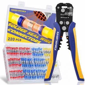 haisstronica 220PCS Solder Seal Wire Connectors Kit with 10-24 AWG Self-Adjusting Automatic Wire Stripper Tool, Waterproof Heat Shrink Butt Terminals for Car, Marine, Trailer, DIY Wiring Projects haisstronica 220PCS Solder Seal Wire Connectors Kit with 10-24 AWG Self-Adjusting Automatic Wire Stripper Tool, Waterproof Heat Shrink Butt Terminals for Car, Marine, Trailer, DIY Wiring Projects