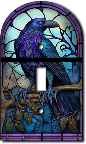 Stained Glass Look Crow - Single Gang Light Switch Stained Glass Look Crow - Single Gang Light Switch