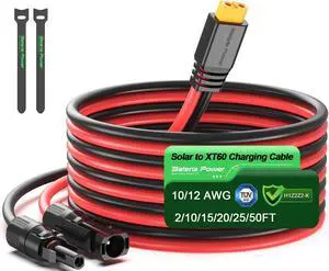 Bateria Power 10 Feet Solar to XT60 Extension Cable, 12AWG Solar Panel Connector to XT60 Charge Adapter for Connecting to Portable Power Station, RV, EcoFlow, Anker, BLUETTI & Generator Bateria Power 10 Feet Solar to XT60 Extension Cable, 12AWG Solar Panel Connector to XT60 Charge Adapter for Connecting to Portable Power Station, RV, EcoFlow, Anker, BLUETTI & Generator