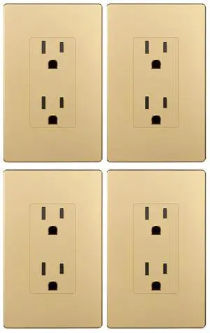 LIDER Matte Finish Decorator Receptacle with Interchangeable Face Cover, Child Safe Tamper-Resistant Wall Outlet with Screwless Wall Plate, 15A 125V, UL Listed, LR15-TR-GDSWP4P, Gold, 4 Pack LIDER Matte Finish Decorator Receptacle with Interchangeable Face Cover, Child Safe Tamper-Resistant Wall Outlet with Screwless Wall Plate, 15A 125V, UL Listed, LR15-TR-GDSWP4P, Gold, 4 Pack