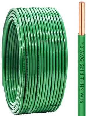 12 Gauge THHN Wire 50 FT Rated 600V OFC Cable, 12 AWG Solid Copper Wire with Nylon Jacket for Building Residential, CNC, Ground, Industrial (12 Gauge, Green) 12 Gauge THHN Wire 50 FT Rated 600V OFC Cable, 12 AWG Solid Copper Wire with Nylon Jacket for Building Residential, CNC, Ground, Industrial (12 Gauge, Green)