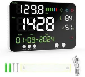 Decibel Meter, 6-in-1 Sound Level Meter with 4000mAh Battery, 30130 dBA Measuring Range, Large LCD Display for Noise, Time, Temperature, Humidity, Indoor Use for Home, Studio, Library, Factory Decibel Meter, 6-in-1 Sound Level Meter with 4000mAh Battery, 30130 dBA Measuring Range, Large LCD Display for Noise, Time, Temperature, Humidity, Indoor Use for Home, Studio, Library, Factory