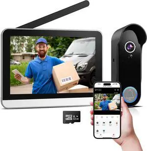 Wireless Video Doorbell Camera with 7 Inch Monitor, Home Video Door Phone Intercom System, 2-Way Audio, PIR Motion Detection, Local Storage, No Monthly Fee, Tuya Smart APP Wireless Video Doorbell Camera with 7 Inch Monitor, Home Video Door Phone Intercom System, 2-Way Audio, PIR Motion Detection, Local Storage, No Monthly Fee, Tuya Smart APP