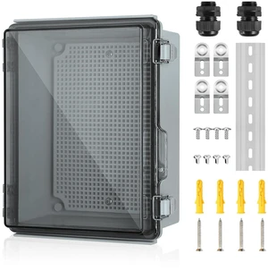 Waterproof Electrical Junction Box Outdoor, IP67 ABS Plastic Weatherproof Electrical Enclosure with Aluminum DIN Rail, Mounting Platem for WiFi Project, Clear (8.7''x6.7''x4.3) Waterproof Electrical Junction Box Outdoor, IP67 ABS Plastic Weatherproof Electrical Enclosure with Aluminum DIN Rail, Mounting Platem for WiFi Project, Clear (8.7''x6.7''x4.3)