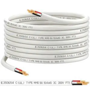NMD90 Electrical Wire, 10/3, Non-Metallic Sheathed Cable for Indoor Electric Wiring, Residential and Commercial Buildings Wiring, Electric Wire 10 AWG 3 Conductors, 15FT, CUL Certification NMD90 Electrical Wire, 10/3, Non-Metallic Sheathed Cable for Indoor Electric Wiring, Residential and Commercial Buildings Wiring, Electric Wire 10 AWG 3 Conductors, 15FT, CUL Certification