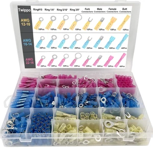 550Pcs Waterproof Heat Shrink Wire Connectors Kit, Automotive Electrical Connector Terminals Kit, Butt Fork Ring and Spade Crimp Connectors Assortment (22-10AWG) 550Pcs Waterproof Heat Shrink Wire Connectors Kit, Automotive Electrical Connector Terminals Kit, Butt Fork Ring and Spade Crimp Connectors Assortment (22-10AWG)
