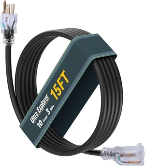 10 Gauge Heavy Duty Outdoor Extension Cord 15 FT, Waterproof Exterior Extension Cable with Lighted, 3 Prong Appliance Power Cord Outside, SJTW, 125 VAC, 15 Amp, 1875 Watts, Black 10 Gauge Heavy Duty Outdoor Extension Cord 15 FT, Waterproof Exterior Extension Cable with Lighted, 3 Prong Appliance Power Cord Outside, SJTW, 125 VAC, 15 Amp, 1875 Watts, Black