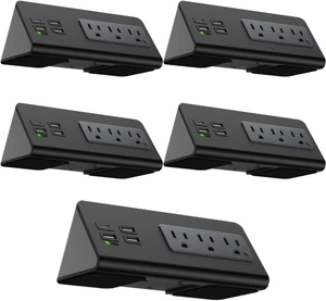 Kable Kontrol Desk Clamp Power Strip with USB-C Port, Nightstand Charging Station, 3 AC Outlets, 3 USB-A Ports, Fast Charger, Easy Installation for Home, Offices, Hotels 4.9 Ft, Black, 5 Pcs Kable Kontrol Desk Clamp Power Strip with USB-C Port, Nightstand Charging Station, 3 AC Outlets, 3 USB-A Ports, Fast Charger, Easy Installation for Home, Offices, Hotels 4.9 Ft, Black, 5 Pcs