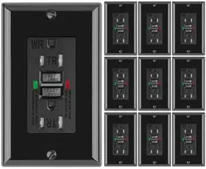10 Pack - POWAWINI GFCI Outlet 15 Amp, UL Listed, Self-Test GFI Receptacles, TamperResistant, Weather Resistant, LED Indicator, with Decor Wall Plates and Screws, Indoor or Outdoor Use (Black) 10 Pack - POWAWINI GFCI Outlet 15 Amp, UL Listed, Self-Test GFI Receptacles, TamperResistant, Weather Resistant, LED Indicator, with Decor Wall Plates and Screws, Indoor or Outdoor Use (Black)