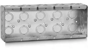 5-Gang Masonry Electrical Box, Metal Electrical Box, 2-1/2" Depth, EKO Knockouts, Width 3.75'', Height 1.94'', Masonry Box Gangable, Welded Design, Steel Device Boxes for Masonry Walls 5-Gang Masonry Electrical Box, Metal Electrical Box, 2-1/2" Depth, EKO Knockouts, Width 3.75'', Height 1.94'', Masonry Box Gangable, Welded Design, Steel Device Boxes for Masonry Walls