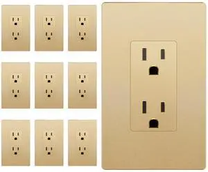 LIDER Matte Finish Decorator Receptacle with Interchangeable Face Cover, Child Safe Tamper-Resistant Wall Outlet with Screwless Wall Plate, Residential Grade, 15A 125V, UL Listed, Gold, 10 Pack LIDER Matte Finish Decorator Receptacle with Interchangeable Face Cover, Child Safe Tamper-Resistant Wall Outlet with Screwless Wall Plate, Residential Grade, 15A 125V, UL Listed, Gold, 10 Pack
