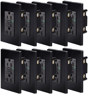 NineLeaf 10 Pack 15A 125V Tamper-ResistantTR) Weather-ResistantWRGFCI Outlet Receptacles Slim Design LED Indicator Decorative Wall Plates and Screws Included ETL Certified Black NineLeaf 10 Pack 15A 125V Tamper-ResistantTR) Weather-ResistantWRGFCI Outlet Receptacles Slim Design LED Indicator Decorative Wall Plates and Screws Included ETL Certified Black
