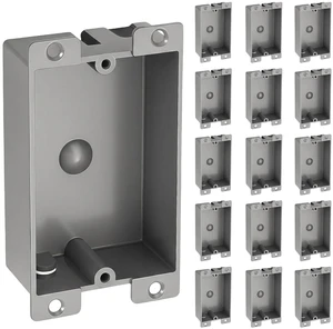 15 Pack Shallow Outlet Box 8 Cubic Single Gang Old Work Junction Box Grey Plastic Electrical Remodel Box for Tight Spaces, Fire Rated 1-Gang Wall Box for Switches or Receptacles 15 Pack Shallow Outlet Box 8 Cubic Single Gang Old Work Junction Box Grey Plastic Electrical Remodel Box for Tight Spaces, Fire Rated 1-Gang Wall Box for Switches or Receptacles
