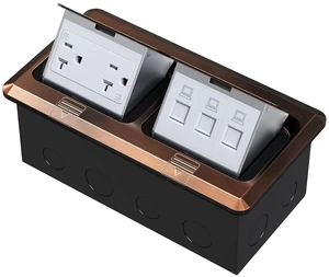 Dual Pop-Up Floor Electrical Outlet Box Kit20 Amp Stainless Steel TR Tamper-Resistant Duplex Receptacle Outlet3-Port RJ45 Datacom ReceptacleETL Listed, Bronze Dual Pop-Up Floor Electrical Outlet Box Kit20 Amp Stainless Steel TR Tamper-Resistant Duplex Receptacle Outlet3-Port RJ45 Datacom ReceptacleETL Listed, Bronze