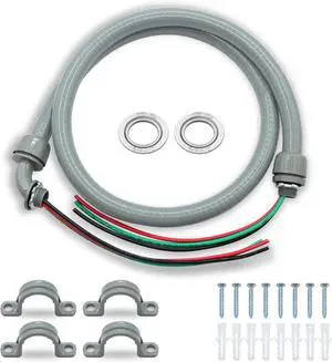 1/2" x 10Ft Power Whip Assembly Kit, Non-Metallic Liquid Tight Flexible Electrical Conduit with 10 Gauge Wire Electrical AC Whip Kit 1/2" x 10Ft Power Whip Assembly Kit, Non-Metallic Liquid Tight Flexible Electrical Conduit with 10 Gauge Wire Electrical AC Whip Kit
