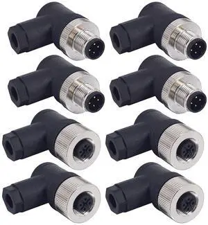 M12 4 Pin Male & Female Right Angle Socket Panel Aviation Wire Connector,12mm Industrial Circular Connector, Outdoor Waterproof IP67,4 Sets M12 4 Pin Male & Female Right Angle Socket Panel Aviation Wire Connector,12mm Industrial Circular Connector, Outdoor Waterproof IP67,4 Sets