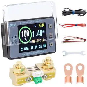 DROK Charge Discharge Monitor, DC 8-100V 200A Battery Monitor 12V 24V 36V 48V 60V Coulometer Watt Meter, 2.4 inch LCD Color Screen Capacity Percentage Time Power Voltmeter Ampmeter for RV Solar Panel DROK Charge Discharge Monitor, DC 8-100V 200A Battery Monitor 12V 24V 36V 48V 60V Coulometer Watt Meter, 2.4 inch LCD Color Screen Capacity Percentage Time Power Voltmeter Ampmeter for RV Solar Panel