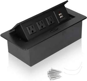 Hidden Recessed Power Strip, Pop Up Socket with 3 Outlets and 2 USB Ports, Receptacle Outlets Slow Pop Up Desktop Socket US Standard 3 Outlets and USB, Black Hidden Recessed Power Strip, Pop Up Socket with 3 Outlets and 2 USB Ports, Receptacle Outlets Slow Pop Up Desktop Socket US Standard 3 Outlets and USB, Black