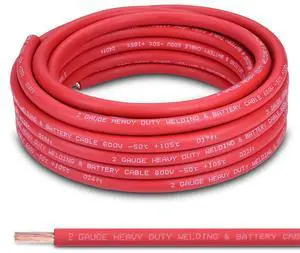 2 Gauge Battery Cable, 30FT Red 2 AWG Pure Copper Wire Welding Cable, for Automotive, Battery, Solar and Generator, Standard USA OFC Wire 2 Gauge Battery Cable, 30FT Red 2 AWG Pure Copper Wire Welding Cable, for Automotive, Battery, Solar and Generator, Standard USA OFC Wire