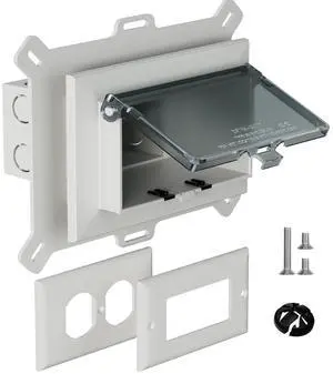 Recessed Outlet Box, DBHS1C-1 Low Profile Electrical Outlet Boxes, Wall Plate Kit for New Vinyl Siding, Enclosed Weatherproof Pack with Duplex & Decorator Style Covers, 1-Gang, Horizontal, Clear Recessed Outlet Box, DBHS1C-1 Low Profile Electrical Outlet Boxes, Wall Plate Kit for New Vinyl Siding, Enclosed Weatherproof Pack with Duplex & Decorator Style Covers, 1-Gang, Horizontal, Clear