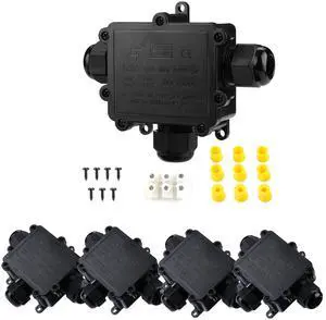 IP68 Waterproof Junction Box,t-Shape 3-Way Waterproof Splice Box Outdoor with 3 Cable M25 Gland Wire Connector Electrical Junction Box for 4-12mm Diameter Cable, Black 5Pack IP68 Waterproof Junction Box,t-Shape 3-Way Waterproof Splice Box Outdoor with 3 Cable M25 Gland Wire Connector Electrical Junction Box for 4-12mm Diameter Cable, Black 5Pack