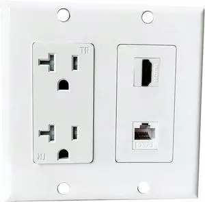 20Amp Power Outlet with Ethernet HDMI Port Wall Plate - Electrical Outlet with 1 Port HDMI, 1 CAT6 RJ45 Cover Plate - White 20Amp Power Outlet with Ethernet HDMI Port Wall Plate - Electrical Outlet with 1 Port HDMI, 1 CAT6 RJ45 Cover Plate - White