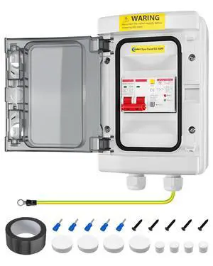 SPA Panel Disconnect GFCI Switch, 63A Circuit Breaker Box with Surge Protection, IP66 Weatherproof Circuit Breaker Disconnect GFCI Switch for Hot Tub, Swimming Pools 120/240V SPA Panel Disconnect GFCI Switch, 63A Circuit Breaker Box with Surge Protection, IP66 Weatherproof Circuit Breaker Disconnect GFCI Switch for Hot Tub, Swimming Pools 120/240V