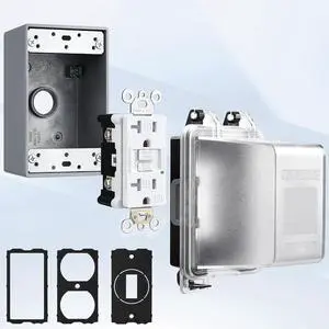 SURAIELEC 1-Gang Outdoor GFCI Outlet Kit with Extra-Deep Cover and Junction Box, Weatherproof in-Use Outlet Cover, 20 Amp TR WR UL Listed GFCI Receptacle, Non-Metallic Extra-Duty Box, Black, 1 Pack SURAIELEC 1-Gang Outdoor GFCI Outlet Kit with Extra-Deep Cover and Junction Box, Weatherproof in-Use Outlet Cover, 20 Amp TR WR UL Listed GFCI Receptacle, Non-Metallic Extra-Duty Box, Black, 1 Pack