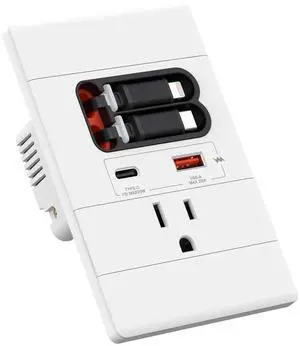 USB C Wall Outlet with GaN PD20W USB-C&USB-A&Retractable USB C/Lightning Cables,Tamper-Resistant,15A 125V,Wall Outlet for Bedside/Wall Mount tv/Sofa Table (White) USB C Wall Outlet with GaN PD20W USB-C&USB-A&Retractable USB C/Lightning Cables,Tamper-Resistant,15A 125V,Wall Outlet for Bedside/Wall Mount tv/Sofa Table (White)
