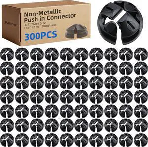 3/8" - 1/2" Knockout Non-Metallic Push in Connector, 300pcs NM Cable Connector Electrical Conduit Fittings, Black 3/8" - 1/2" Knockout Non-Metallic Push in Connector, 300pcs NM Cable Connector Electrical Conduit Fittings, Black
