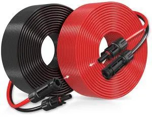 100FT 10AWG Solar Panel Extension Cable 6mm² PV Wire TAPURUB Tinned Copper with Waterproof Female & Male Connector for Solar Photovoltaic Boat Marine RV Outdoor -10Gauge (Black & Red) 100FT 10AWG Solar Panel Extension Cable 6mm² PV Wire TAPURUB Tinned Copper with Waterproof Female & Male Connector for Solar Photovoltaic Boat Marine RV Outdoor -10Gauge (Black & Red)