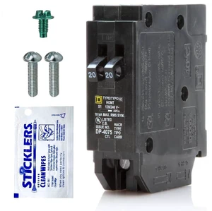 Homt2020 Genuine Square D Tandem Circuit Breaker Kit (1 Unit), 20/20 Amp (20A/20A) Monopolar, 120V, 10Kaic, UL Certified, Compact for Homeline Panel, Workshop, Garage, RV Homt2020 Genuine Square D Tandem Circuit Breaker Kit (1 Unit), 20/20 Amp (20A/20A) Monopolar, 120V, 10Kaic, UL Certified, Compact for Homeline Panel, Workshop, Garage, RV