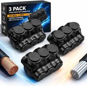 Copkim 3 Pcs Insulated 3 Port Wire Cable Connector 250 MCM-6 Awg Wire Multi Tap 3/8" Hex Screw Dual Sided Entry Interconnect Terminals Pre Filled with Oxide Inhibitor for Copper Aluminum Electrical Copkim 3 Pcs Insulated 3 Port Wire Cable Connector 250 MCM-6 Awg Wire Multi Tap 3/8" Hex Screw Dual Sided Entry Interconnect Terminals Pre Filled with Oxide Inhibitor for Copper Aluminum Electrical