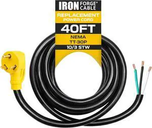 Iron Forge Cable 30 Amp RV Replacement Cord 40 ft - 10/3 RV Extension Cord 40 Foot NEMA TT-30P to Open End 3 Wire - Heavy Duty 10 Gauge STW 30 Amp RV Cord Electrical Wire for Camper Iron Forge Cable 30 Amp RV Replacement Cord 40 ft - 10/3 RV Extension Cord 40 Foot NEMA TT-30P to Open End 3 Wire - Heavy Duty 10 Gauge STW 30 Amp RV Cord Electrical Wire for Camper