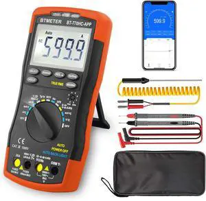 BTMETER Digital Multimeter, Handheld TRMS 6000 Multi Meter Auto Range Voltmeter Ammeter Measure AC DC Volt Amp Ohm Continuity Capacitance Frequency Diode hFE Transistor Temp 770HC-APP BTMETER Digital Multimeter, Handheld TRMS 6000 Multi Meter Auto Range Voltmeter Ammeter Measure AC DC Volt Amp Ohm Continuity Capacitance Frequency Diode hFE Transistor Temp 770HC-APP