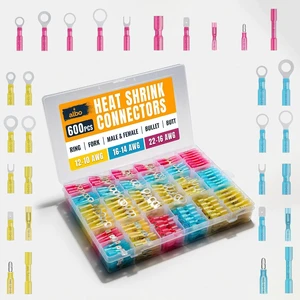 ALBO 600PCS Electrical Connector Kit 3 Colors / 30 Size, Heat Shrink Waterproof Crimp Wire Connectors with Ring Terminals, Spade & Fork Terminal Connectors, Male and Female Wire Terminals ALBO 600PCS Electrical Connector Kit 3 Colors / 30 Size, Heat Shrink Waterproof Crimp Wire Connectors with Ring Terminals, Spade & Fork Terminal Connectors, Male and Female Wire Terminals