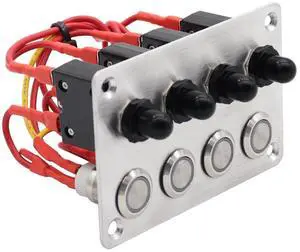 IZTOSS Oxidation-Resistant Aluminium 4 Gang ON-Off Ignition Push Button Switch Panel with Reset Circuit Breakers Quick Connect Terminals for Yacht RV Boat Truck Marine IZTOSS Oxidation-Resistant Aluminium 4 Gang ON-Off Ignition Push Button Switch Panel with Reset Circuit Breakers Quick Connect Terminals for Yacht RV Boat Truck Marine