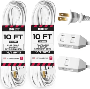 IRON FORGE CABLE 2 Pack White Extension Cord 2 Prongs with 3 Outlets 10 Ft - 16/2 Durable Electrical Cable, White Extension Power Cord 10 Feet for Home, Office, Indoor Outdoor Electrical Appliances IRON FORGE CABLE 2 Pack White Extension Cord 2 Prongs with 3 Outlets 10 Ft - 16/2 Durable Electrical Cable, White Extension Power Cord 10 Feet for Home, Office, Indoor Outdoor Electrical Appliances