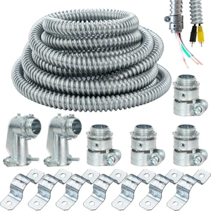 (1/2" Dia * 25 Feet) Yariwiz Flexible Steel Electrical Conduit Steel Conduit Kit with 4 PCS Coupling, 2 PCS Elbow and 7 PCS Strap, S-LCCK-0.5-25FT-KIT (1/2" Dia * 25 Feet) Yariwiz Flexible Steel Electrical Conduit Steel Conduit Kit with 4 PCS Coupling, 2 PCS Elbow and 7 PCS Strap, S-LCCK-0.5-25FT-KIT