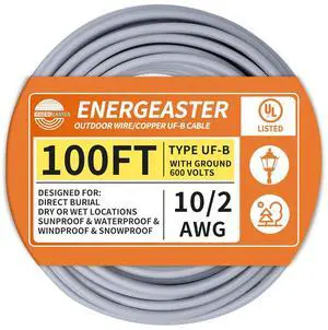 10/2 UF-B Wire 100 FT Pure Copper Direct Burial Cable, Sunlight & Moisture Resistant, Ideal for Outdoor Lighting & Pump Installations & Residential Indoor Electrical Projects 10/2 UF-B Wire 100 FT Pure Copper Direct Burial Cable, Sunlight & Moisture Resistant, Ideal for Outdoor Lighting & Pump Installations & Residential Indoor Electrical Projects