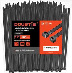 Zip Ties 12 Inch, Cable Ties With Double Sided Toothed 2024 Patented Design, 55LBS Tensile Strength Heavy Duty Wire Ties, Nylon PA66 UV Resistant Black Cable Ties For Indoor and Outdoor Use, 500Pack Zip Ties 12 Inch, Cable Ties With Double Sided Toothed 2024 Patented Design, 55LBS Tensile Strength Heavy Duty Wire Ties, Nylon PA66 UV Resistant Black Cable Ties For Indoor and Outdoor Use, 500Pack