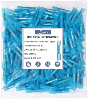 Heat Shrink Butt Wire Connectors, Sopoby 210Pcs 16-14 AWG Blue Insulated Waterproof Electrical Wire Connectors Automotive Marine Grade Wire Crimp Terminals Butt Splices, Ideal for Boat, Truck, Blue Heat Shrink Butt Wire Connectors, Sopoby 210Pcs 16-14 AWG Blue Insulated Waterproof Electrical Wire Connectors Automotive Marine Grade Wire Crimp Terminals Butt Splices, Ideal for Boat, Truck, Blue